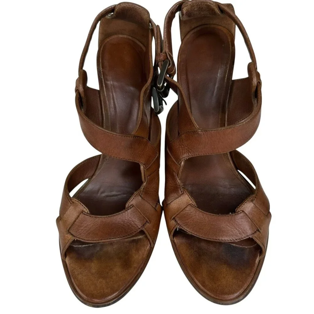 Bottega Veneta Leather Strappy Sandals Brown Size US 5.5 EU 36 High Heel Copper - Picture 10 of 15